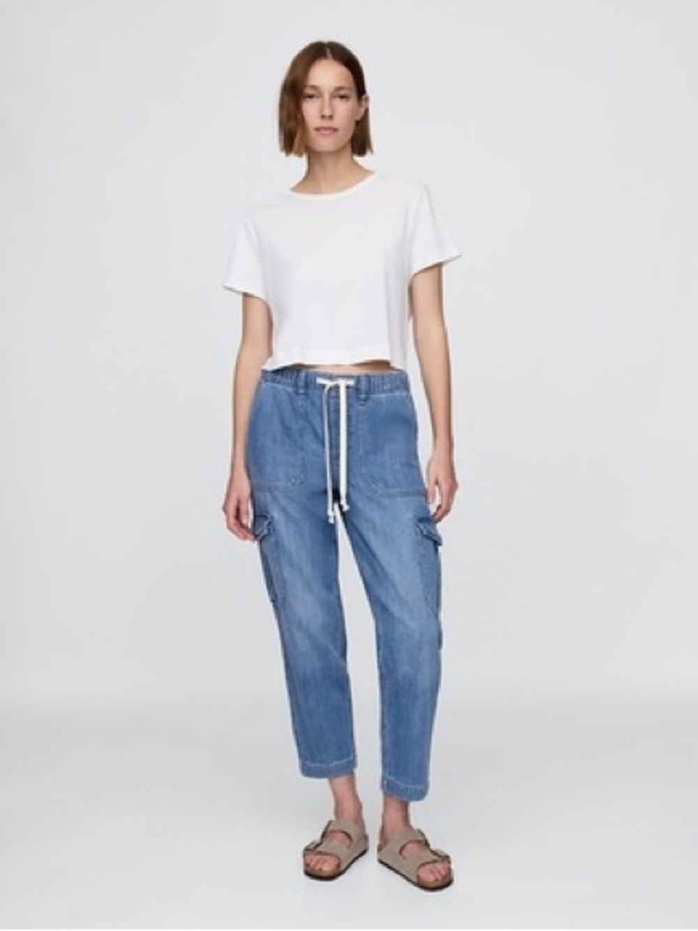 Gap Med Indigo Denim Easy Cargo Pull on Jeans M Tall